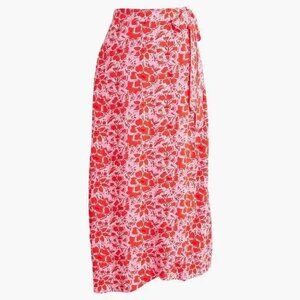 J. Crew Pink and Red Floral Wrap Skirt